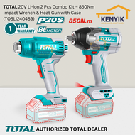 TOTAL 20V Li-ion 2 Pcs Combo Kit – 850Nm Impact Wrench & Heat Gun with Case (TOSLI240489)