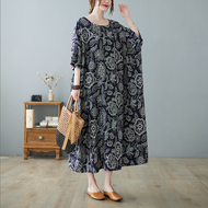 CottonDesign Loose Maxi Long Dress Baju Kelawar Muslimah Fashion Batik Print Plus Size Women Long Sleeve Dress Oversized 3BD0264