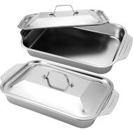 Funnymoom 2 Sets Stainless Steel Lasagna Baking Pan with Lid 9 x 13 Inch Deep Rectangle Cake Bread L