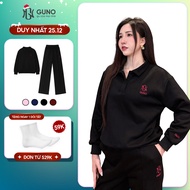 GUNO women's sweatshirt set, high quality polo neck flannel with fashionable loose pants with embroi