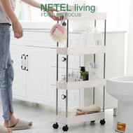 [NETEL &amp;Ready stock] Kitchen Rack Organizer Storage Cart Mobile Trolley Shelving Unit Organizer Slim Space Saver Slide Out Storage Rolling Utility Cart Tower Rack for Kitchen Bathroom Laundry Narrow Places, Plastic &amp; Stainless Steel, White