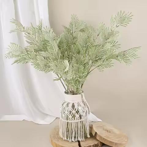 DIY Vase Decor 75cm Artificial Mimosa Branch Luxury Handmade Simulation Mimosa Plant Elegant Fake Fl
