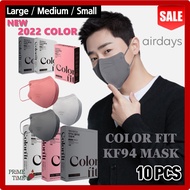 ✅[Airdays] KF94 Color Fit Mask 10pcs (All Size - Adult/Kids) Made In Korea 3D Mask / 4PLY MB Filter KF 94 / BFE&gt;99.9% / Premium 3D Face Mask, Air Days / Bird-beak Type