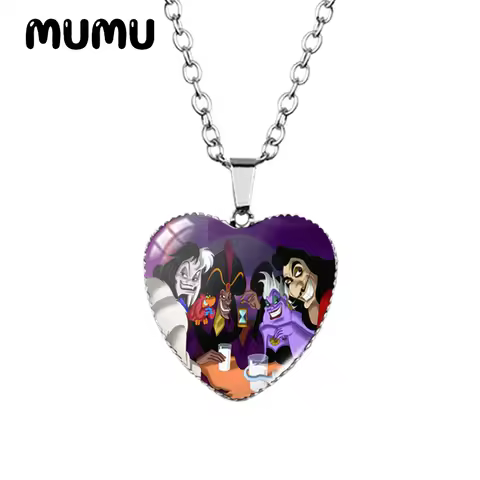 2024 New Disney Villains Heart Necklace Maleficent Ursula Glass Printed Photo Pendant Handmade Jewel