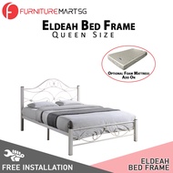 [FurnitureMartSG] Eldeah Queen Size Metal Bed Frame In White and Copper Colour with Optional 6" Foam Mattress Add On