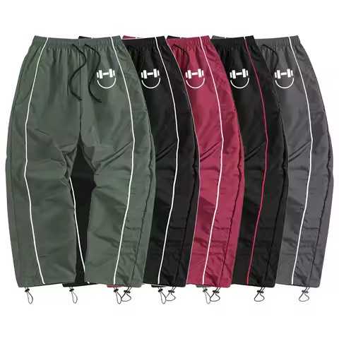 Men's Streetwear Tracksuit Pants Dumbbell Smile Print Side Striped Baggy Sweatpants Harajuku Casual