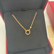 Cartier love系列 鑽石鑲嵌圓餅圓環項鍊 18k玫瑰金 鏈長40cm