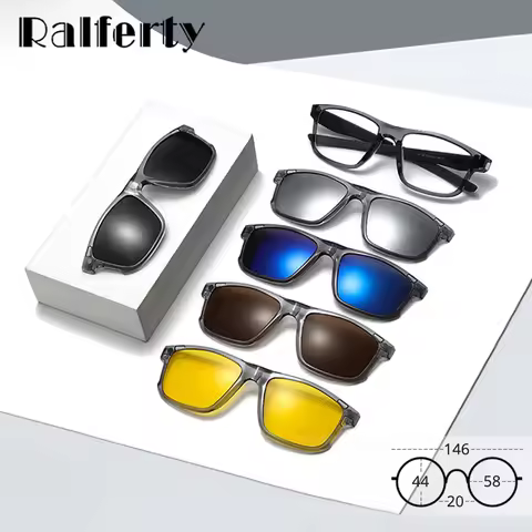 Ralferty Magnetic Sunglasses Men Women 5-in-1 Clip-On Polarized Sports Cycling Glasses Fit Over Eyew