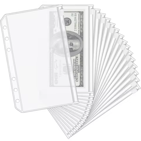 A5/A6/A7 Size PVC Zipper Binder Pockets,6-Hole Transparent Document Bags,Waterproof Zip File Pouches