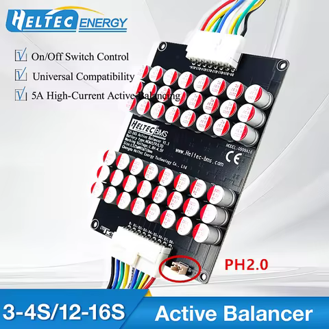 HeltecBMS 5A 12V 48V NCM/LFP/LTO Capacitor Active Equalizer Balancer 3S/4S/12S-16S with Switch for B