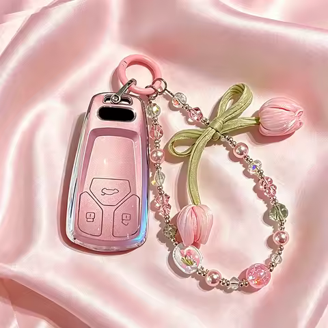 Pink Fresh Flowers TPU For Audi A4 B9 A5 A6 8S 8W Q5 Q7 4M S4 S5 S7 TT TTS TFSI RS Remote Car Key Ca