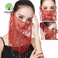 ZILUOLAN Face Veil Solid Color Dance Party with Beaded Costumes Mesh Face Veil