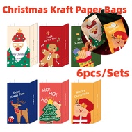 6pcs/Sets Christmas Kraft Paper Bags Santa Claus Snowman Fox Holiday Xmas Party Favor Bag Candy Cookie Pouch Gift Wrapping Supplies