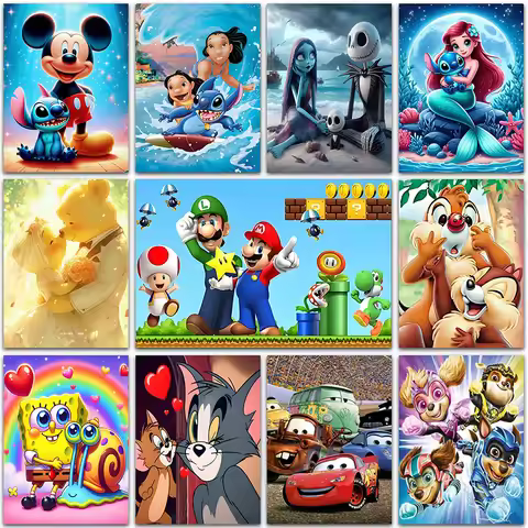 Disney Diamond Painting Pokemon Super Mario Pikachu Hello Kitty Home Decoration Full Square&Round mo