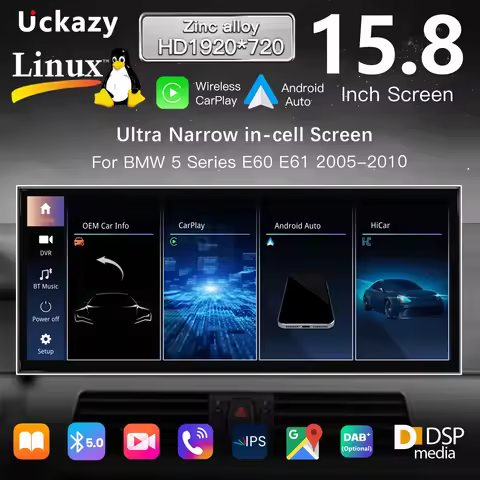 15.8"1920x720 Wireless CarPlay Linux Car Stereo for BMW 3 5 Series E60 E61 E63 E64 E90 E93 CCC CIC R