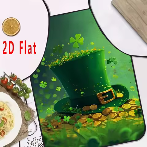 St. Patrick's Day Green Hat & Gold Coins Kitchen Apron Festive Clover Graphic Linen Chef Bib for Men