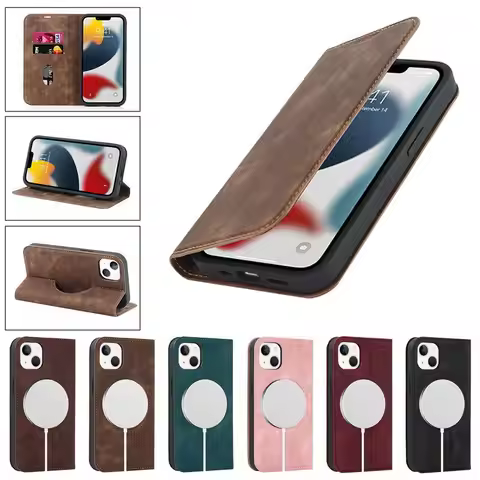 Magnetic Wireless Charging Wallet Leather Flip Phone Case For iPhone 13 Stand Shell Card Slot Book F