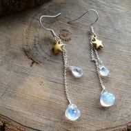 925 silver earring with moonstone and star l強藍光玻璃體月光石/月亮石星星　　９２５純銀長耳環