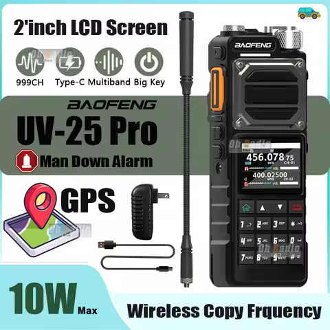 Baofeng UV-25 Pro GPS Walkie Talkie 10W Max Fall Alarm Dual Band VHF UHF Radio AM/FM Frequency Copy 