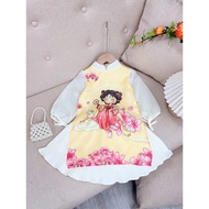 Set áo dài cách tân cô gái Trung Hoa kèm cv xếp ly cho bé gái