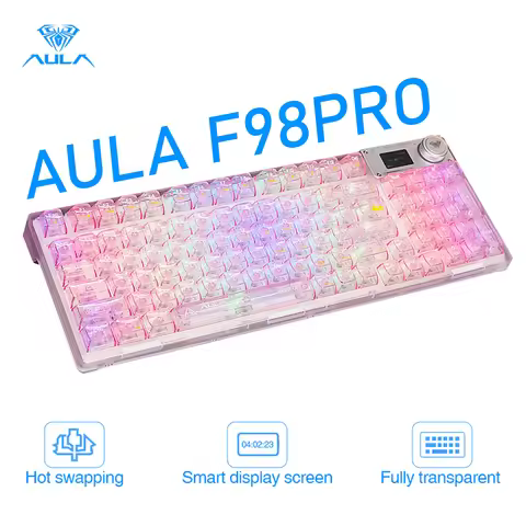 AULA F98pro Hot-Swappable Mechanical Keyboard With Transparent Keycaps BT5.0/2.4G/USB-C RGB Backlit 