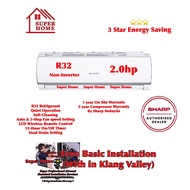 Sharp Aircond R32 2.0hp eco Non-Inverter AHA18WCD &amp; AUA18WCD Sharp 2.0hp Non Inverter Aircond R32 Air Conditioner + Basic Installation Services (Only with in Klang Valley)