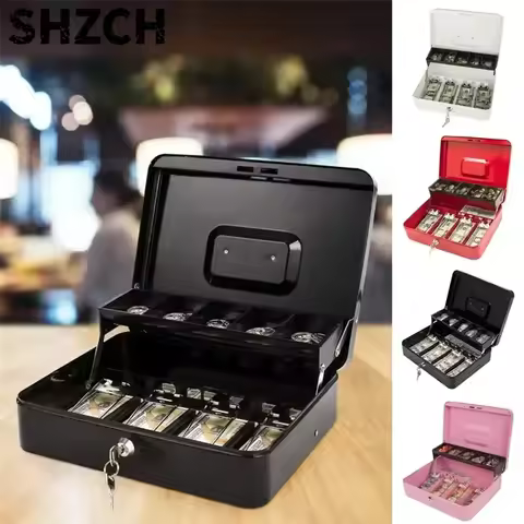 Money Box for Cash Saving Locking Cash Box with Money Tray Metal Money Saving Organizer 4 Bill/5 Coi