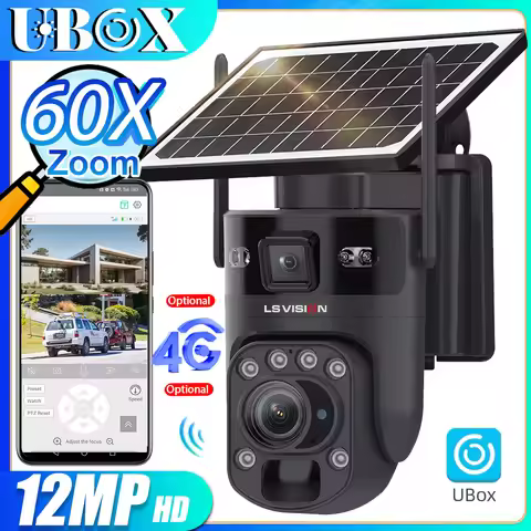 Ubox Camera 12MP 4G Solar Camera Dual Screens Dual Lens 60X Zoom WiFi Surveillance Cameras PTZ PIR D