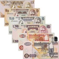 Zambia currency banknotes collection set of 6 real money notes with denominations K2 K5 K10 K50 K150