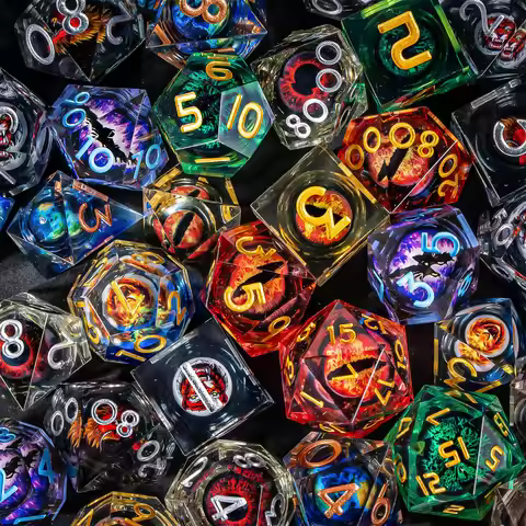 Dragon Eye Dice Mystery Box Liquid Core Resin Polyhedral Dice Set, Mystery Box Dice for Dungeons and