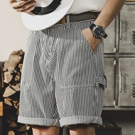 American black and white striped cargo shorts for 美式黑白条纹工装短裤男士2025新款宽松直筒牛仔五分裤男 260305EE