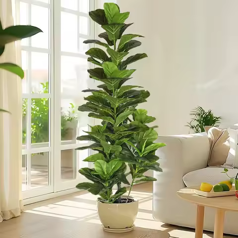 1-4.9FT Large Tropical Tree Artificial Ficus Plants Branches Plastic Fake Leafs Green Banyan Tree Fo