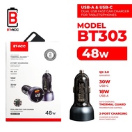 BT-ACC BT303 48W Dual USB Car Charger Adapter (USB-A and USB-C) Fast Charging Hawkmall Spare Parts T