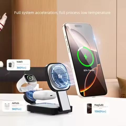Foldable LED Light 3 in 1 Magnetic Wireless Charger Stand For iPhone 17 16 15 Pro Apple Watch 2-9 SE