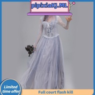 []-Women Halloween Dead Bride Costume Ghost Corpse Bride Corset Dress and Veil Floral Headband Outfi