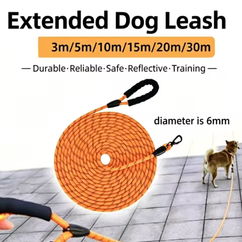 3M/5M/10M/15M/30M Soft Padded Reflective Long Dog Leash in Multiple Lengths for Small to Large Dogs 