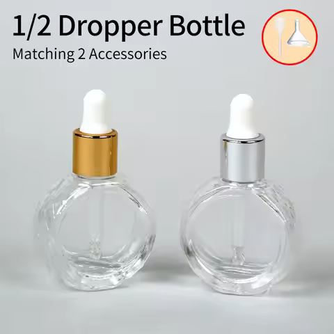 1/2pcs+2 accessories 10ml flat round glass transparent dropper bottle, including 2 spray bottles, 1 
