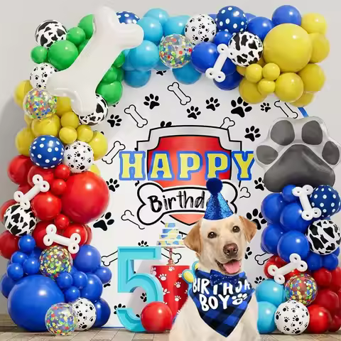 135pcs Pet Dog Paw Balloon Set, with Bone Paw Printed Foil Balloons for Pet Dog Patrol Theme Birthda