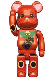 全新未開 Bearbrick be@rbrick BE@RBRICK 招き猫 梅金 メッキ 発光 400％ 紅色 招財貓