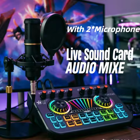 TENLAMP X3-E300 Bluetooth Sound Board Voice Changer & Podcast Microphone Bundle Kit for 4 People, Li