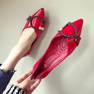 Women's Autumn Leather Pointed Toe Flats - Black