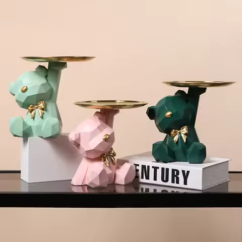Geometric Bear Storage Sculpture with Pallet Resin Key Holder Figurine Candy Sundries Household Supp