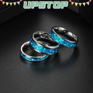 UPSTOPBO 2PCS Stainless Steel Wedding Ring, Stainless Steel 8mm 6mm 4mm Width Blue Opal Inlay Ring, 