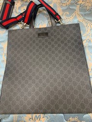 二手正品 GUCCI Supreme帆布包  老花托特包 單肩包 斜挎包 手提包 古馳購物袋 男款公事包