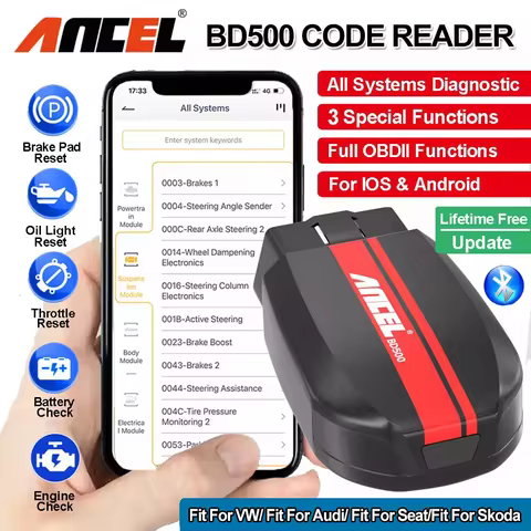 ANCEL BD500 obd2 Bluetooth 5.0 Scanner All System Car Code Reader with EPB /Throttle Learning for VW