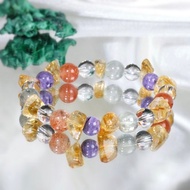 【流彩】隨形黃水晶×紫龍晶×白水晶×太陽石×綠柱石 水晶手鍊