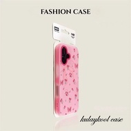 For IPhone 17 16 11 15 13 12 14 Pro X XR Xs Max Solid Color 2 in 1 Pink Floral Bow Casing Soft Cover