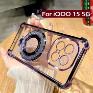 iQOO 15 5G Four Corner Plating Glitter Transparent Phone Case With Bracket For Vivo iQOO 15 iQOO15 5