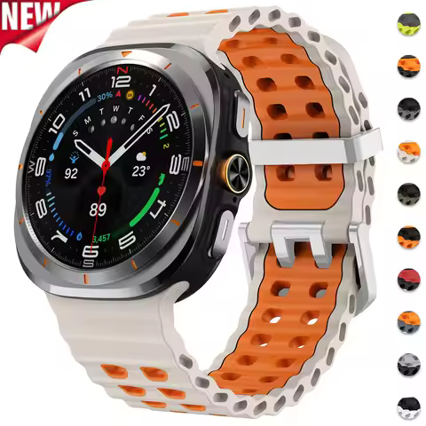 1:1Original Marine Band For Samsung Galaxy Watch 7 ultra 47mm Accessories Two color Sport silicone B