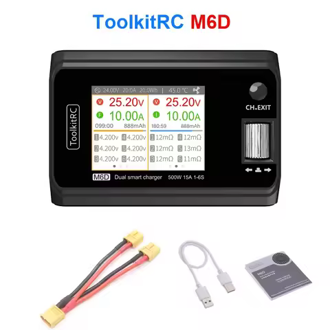 ToolkitRC M6D 500W 15A DC Dual Channel MINI Smart Charger Discharger with itws headset for 1-6S Lipo